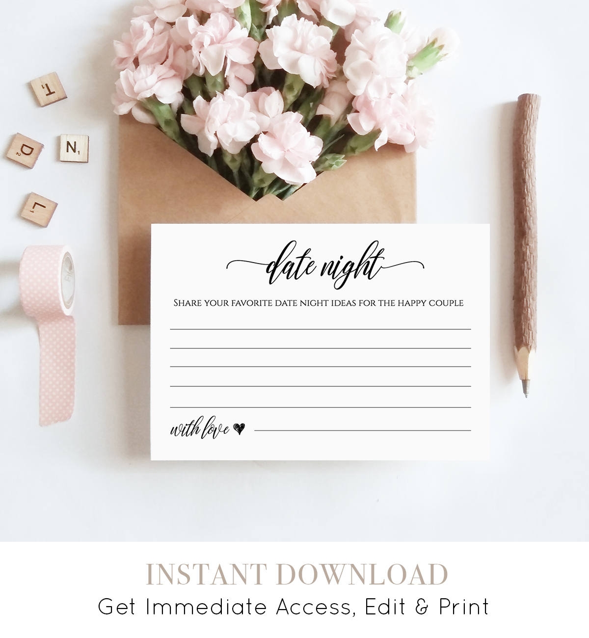 Printable Date Night Idea Card DIY Wedding Advice Template Bridal Shower Game Fully Editable Instant Download Digital 023 108EC 020 Etsy