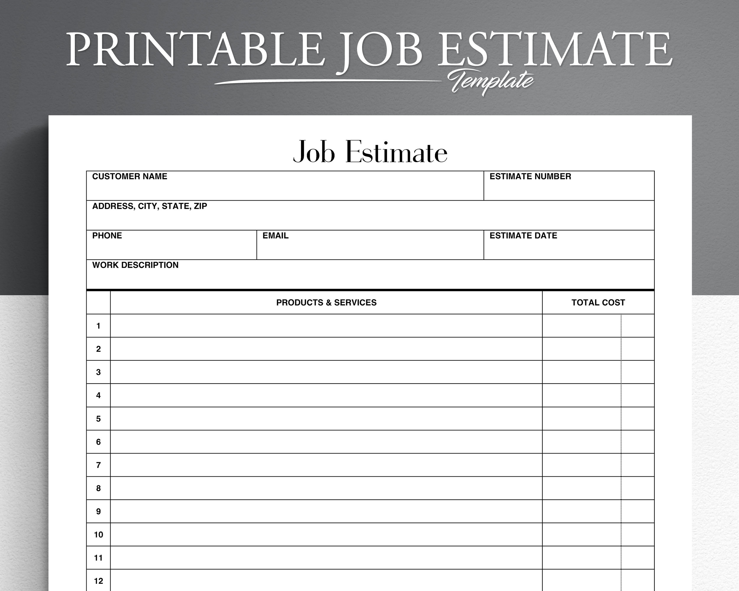 Free Printable Estimate Template