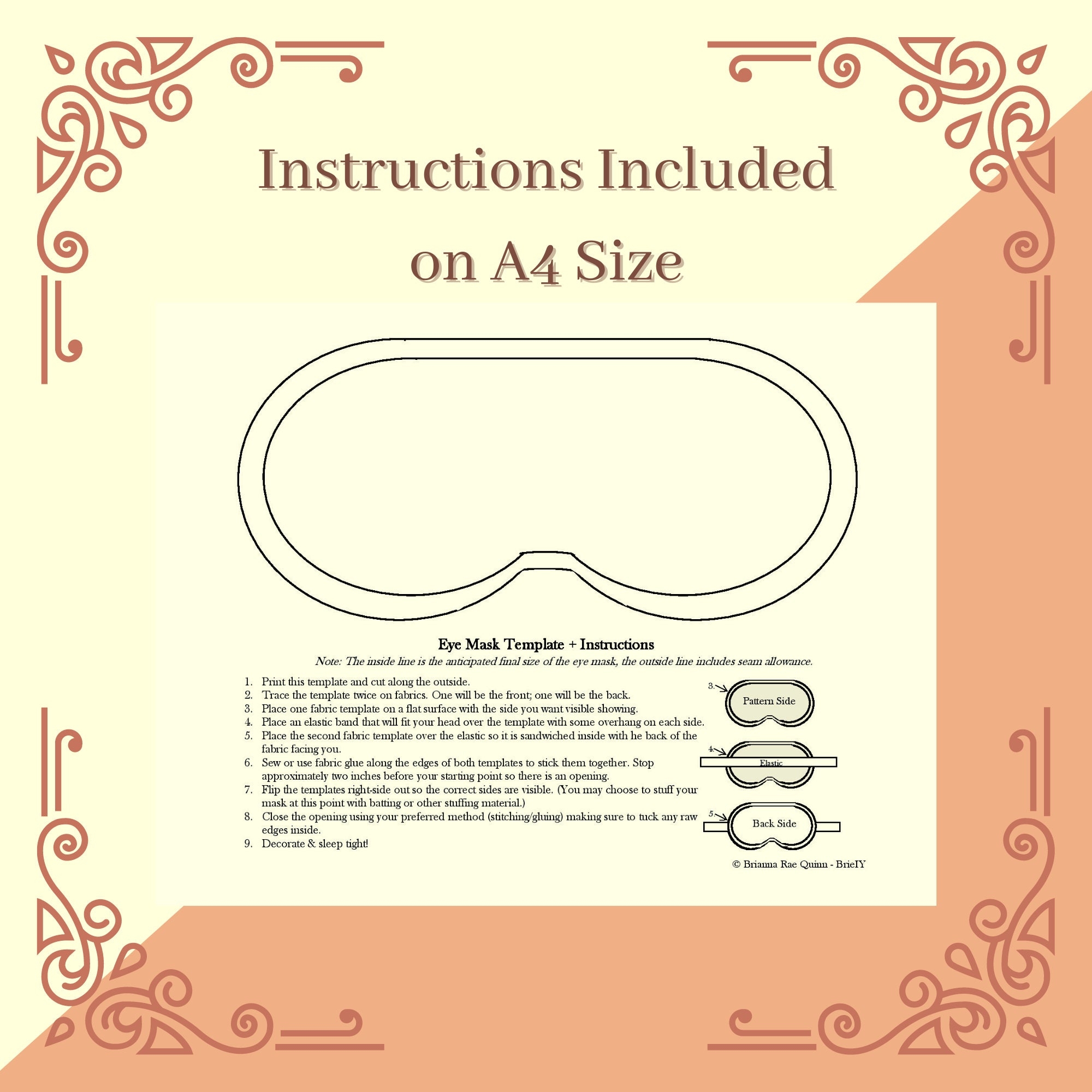 Printable Eye Mask Sleep Mask Template With Instructions Etsy