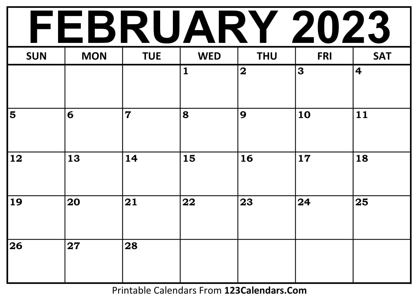Blank February Calendar Printable