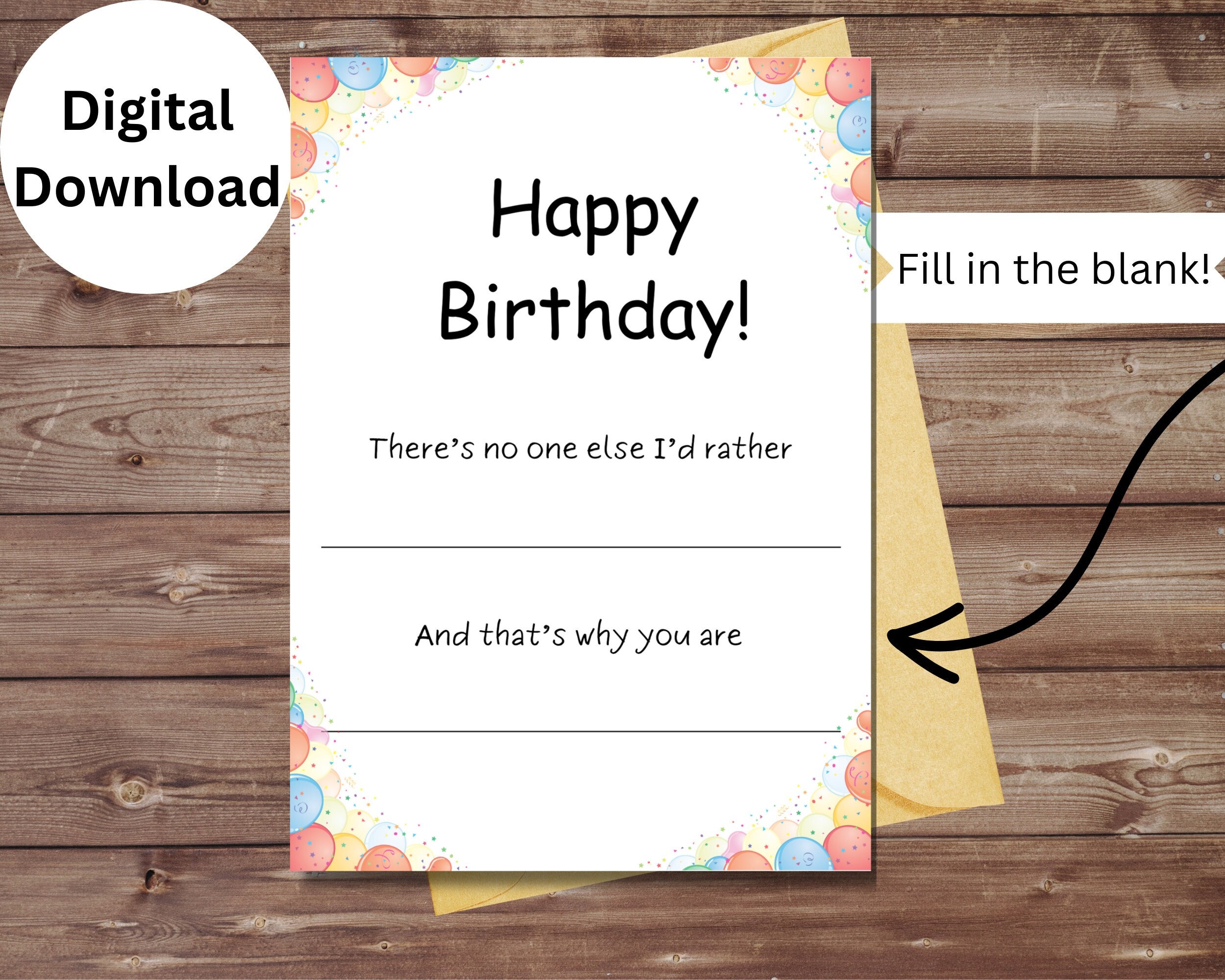 Printable Fill in the blank Birthday Card Instant Download Digital Greeting Card Print At Home Happy Birthday Etsy