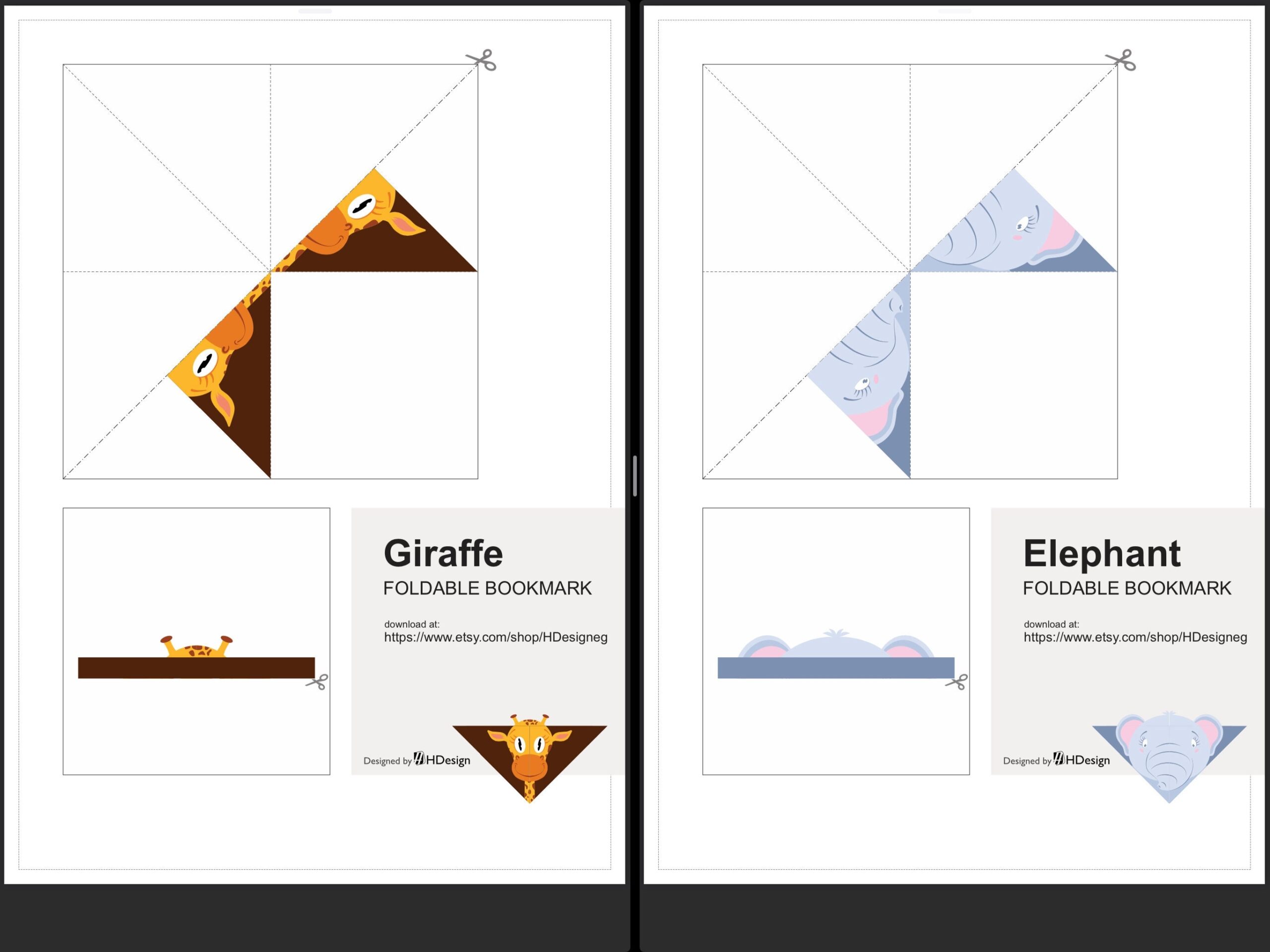 Printable Foldable Origami Corner Bookmark Cute Animal Small Bundle Etsy