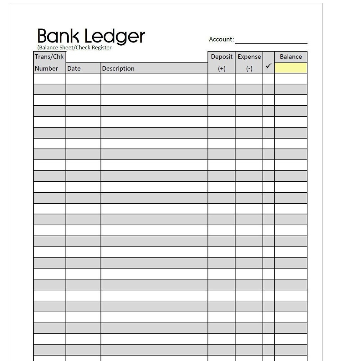 Printable Minimalist Bank Ledger Check Register Balance Sheet Digital Download Unlimited Prints 2 Sizes Letter U0026 A5 Etsy Israel