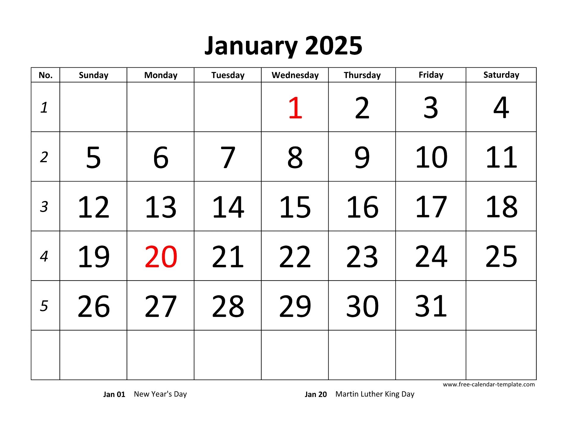 Free Printable Monthly Calendar Template 2025
