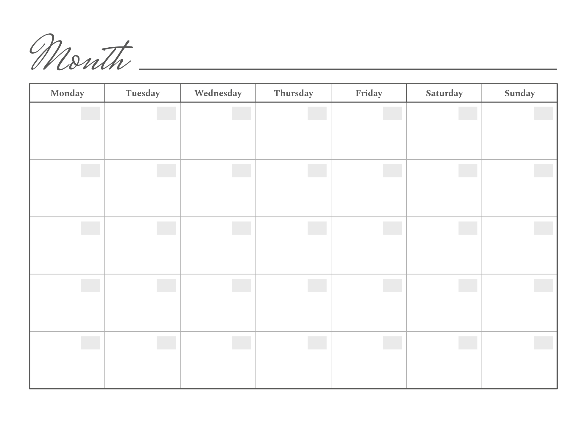 Calendar Printable Blank Month