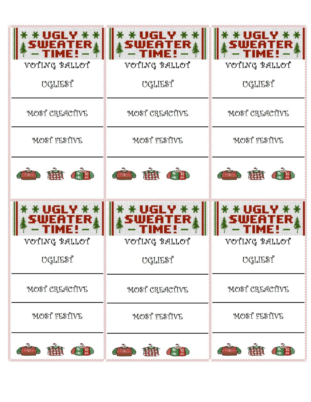Printable Muscled Ugly Sweater Award Voting