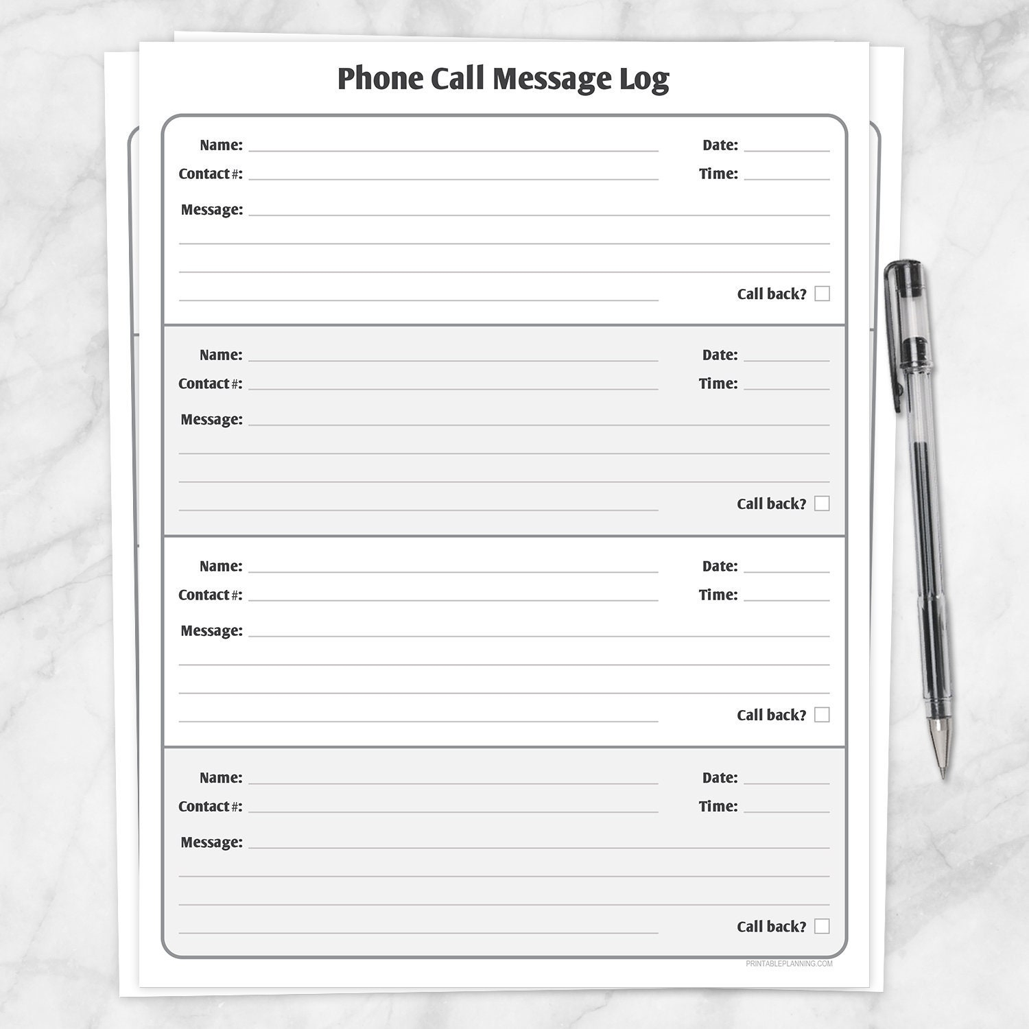 Printable Phone Call Message Log PDF Instant Download