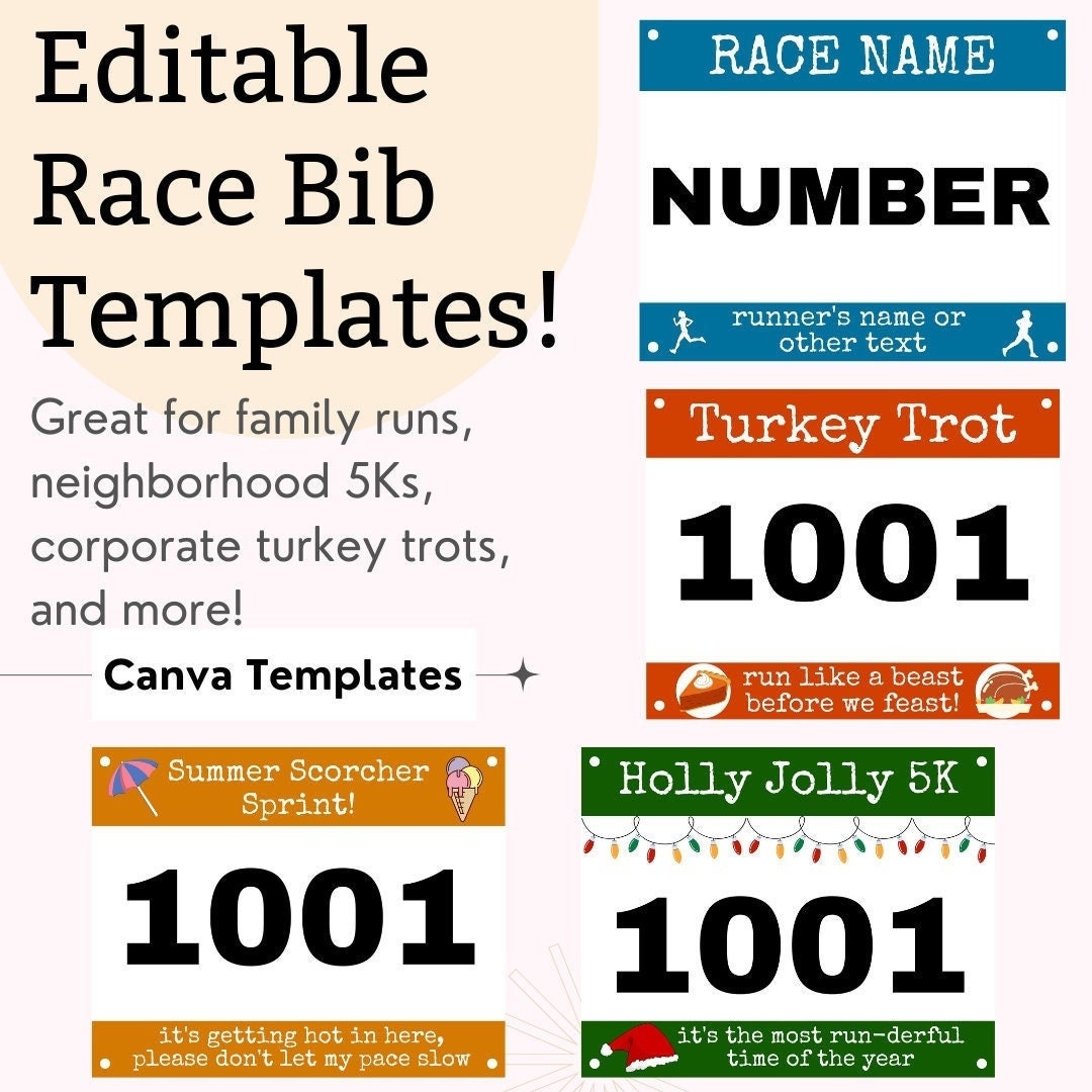 Printable Race Bib Template Editable Running Bib Canva Template Etsy