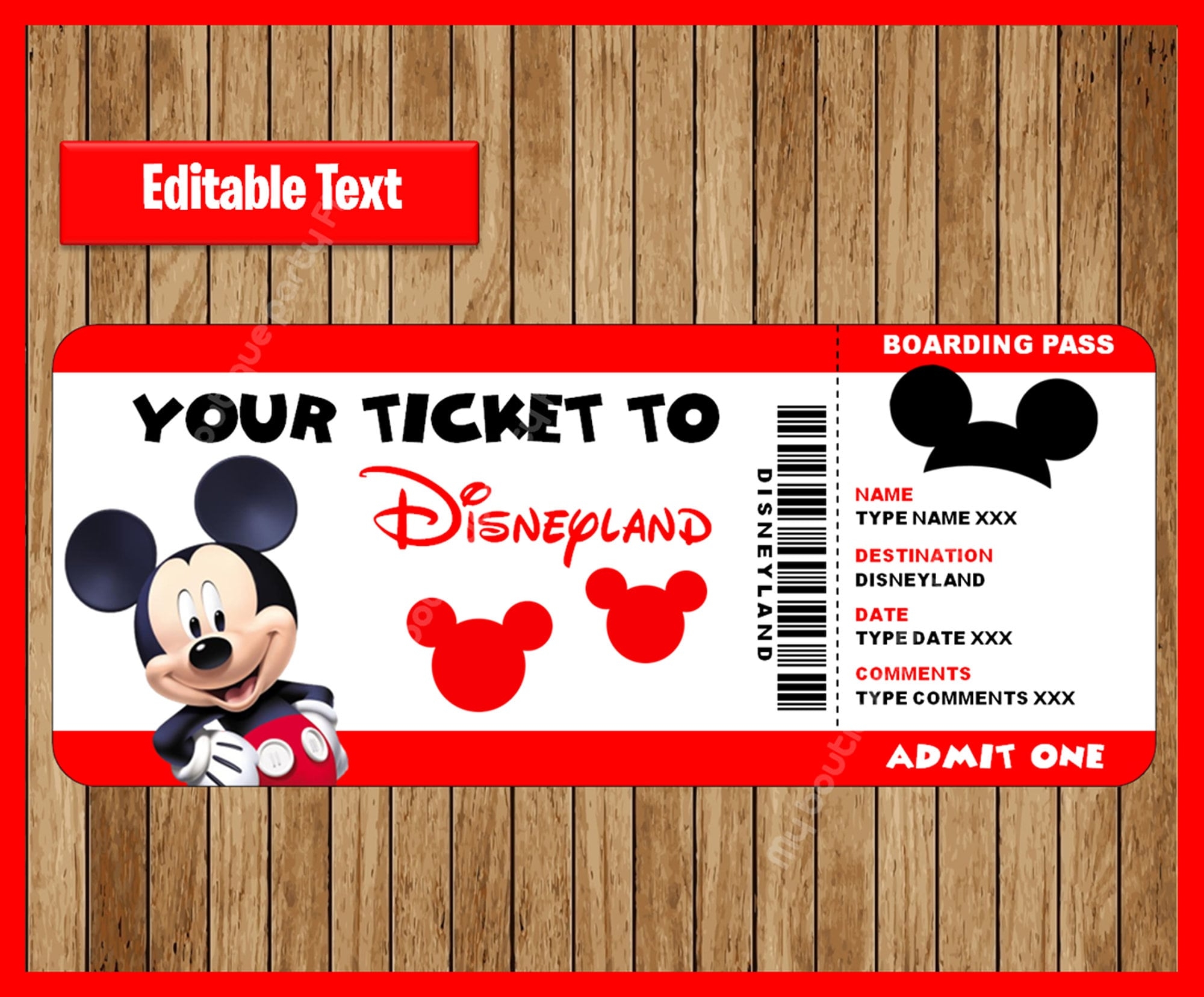 Disneyland Tickets Free Printable Template