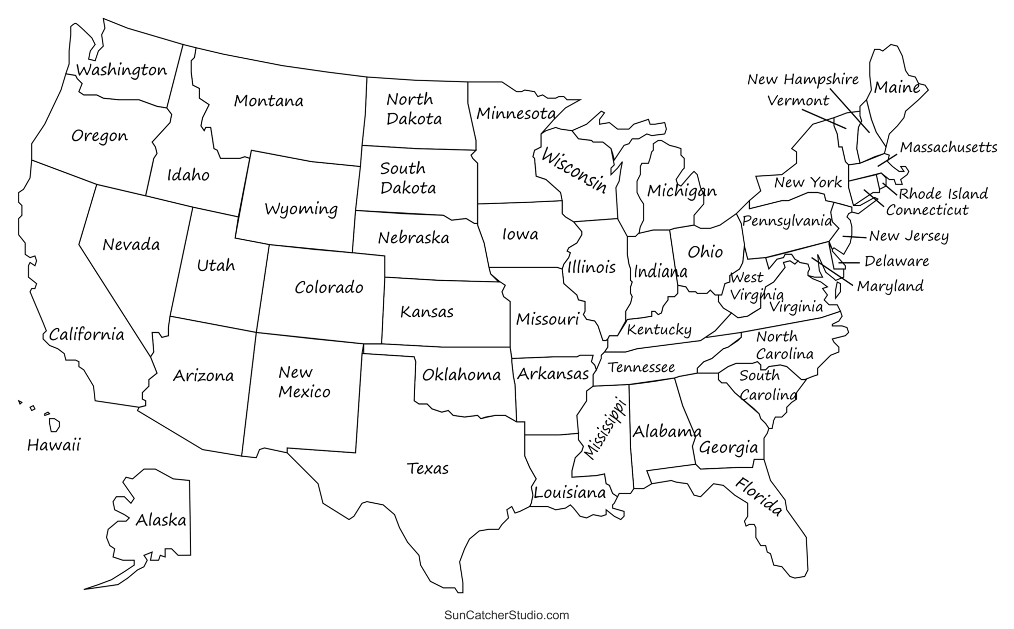 Us Map With State Names Printable