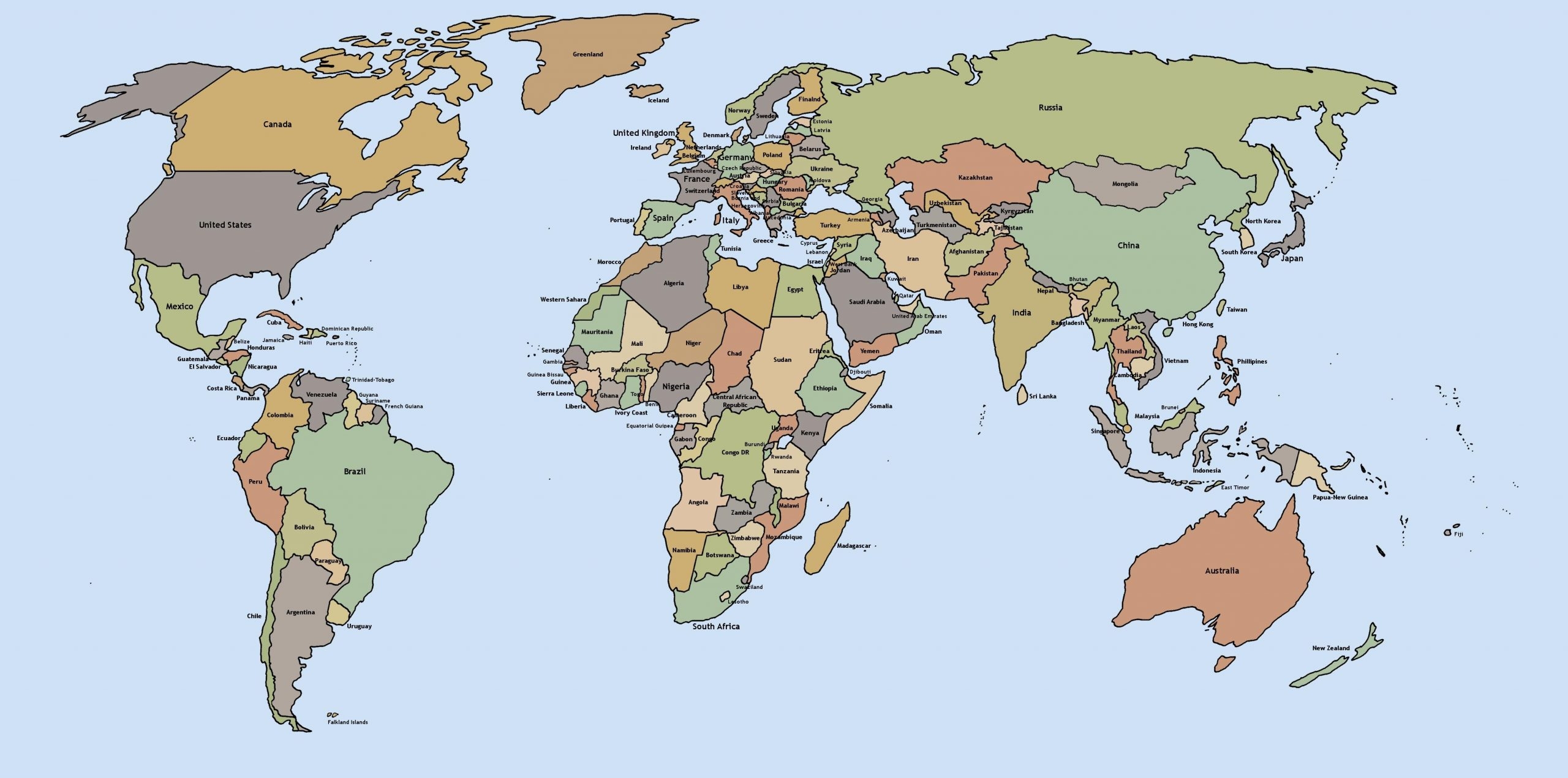 Printable Labeled World Map