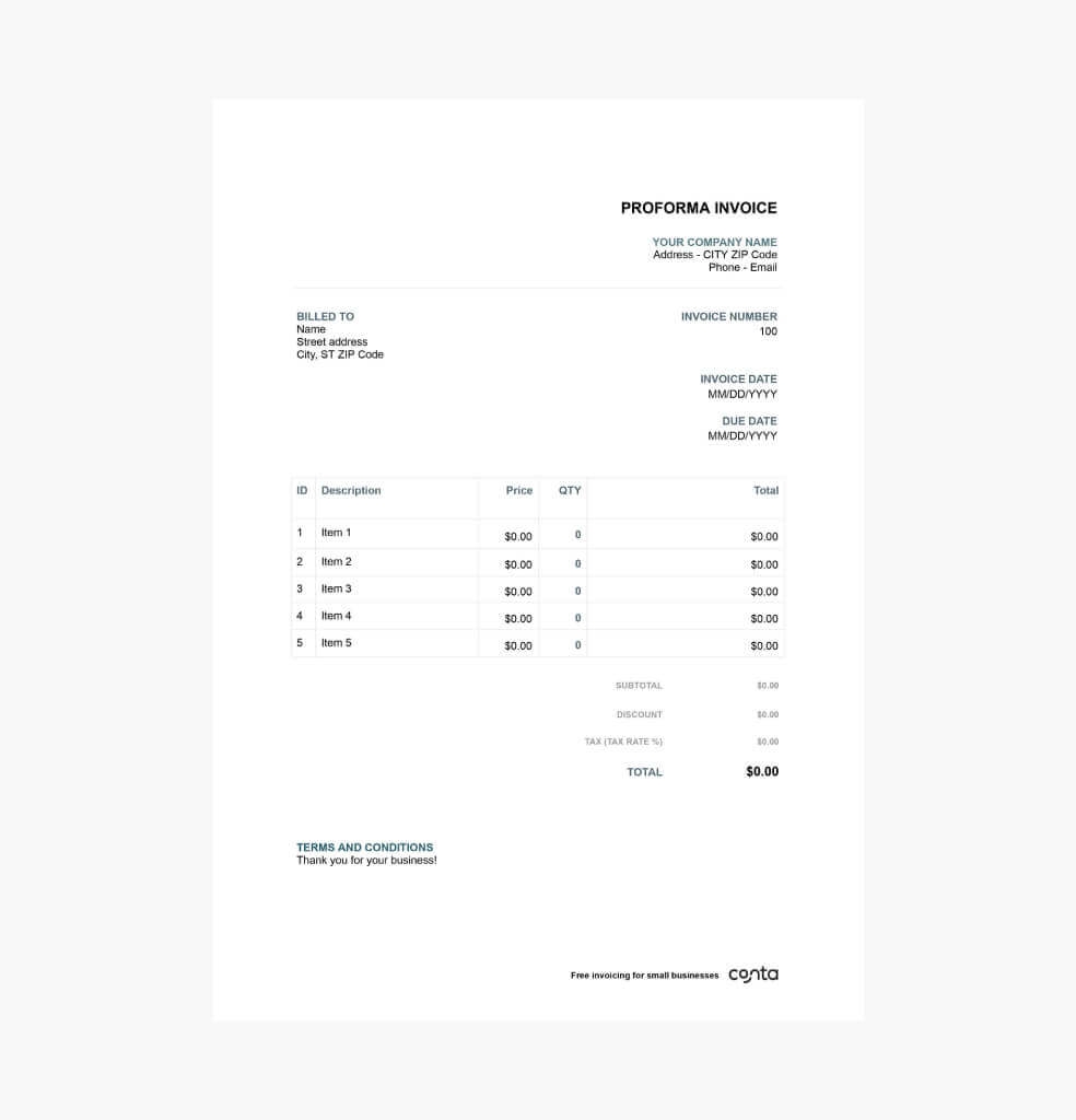 Proforma Invoice Template Free Download Conta