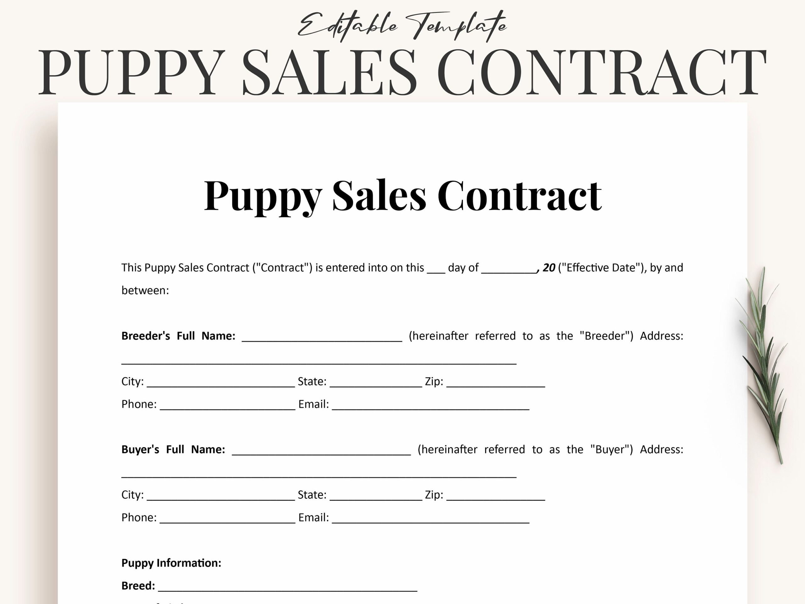 Puppy Sale Contract Template Word Printable Blank Puppy Contract 