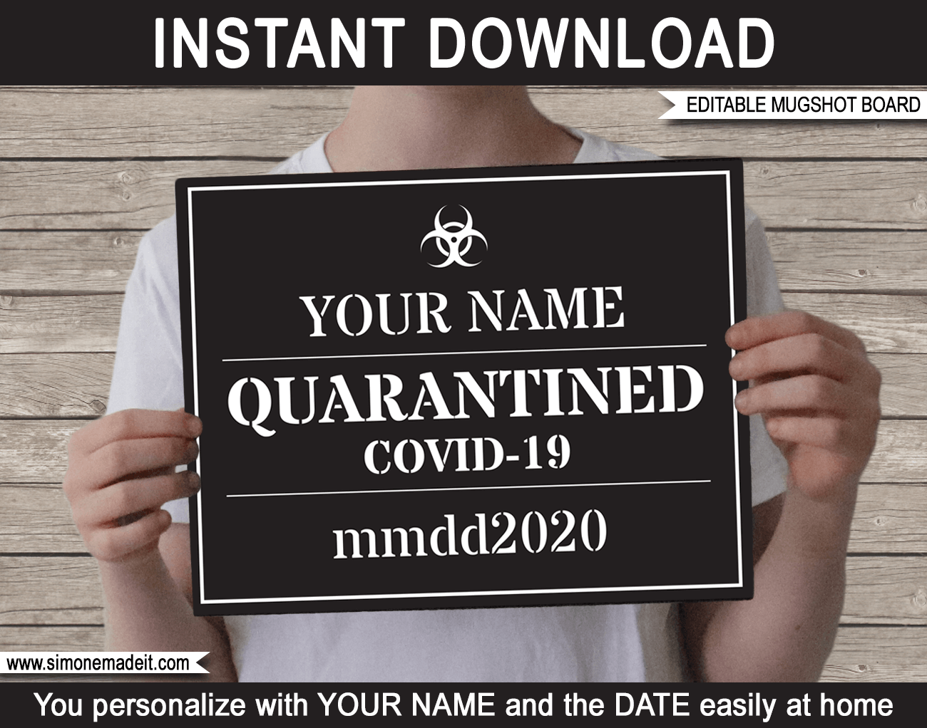 Quarantine Mugshot Sign Board Template Printable Photo Prop Senior 2020 Virtual Birthday