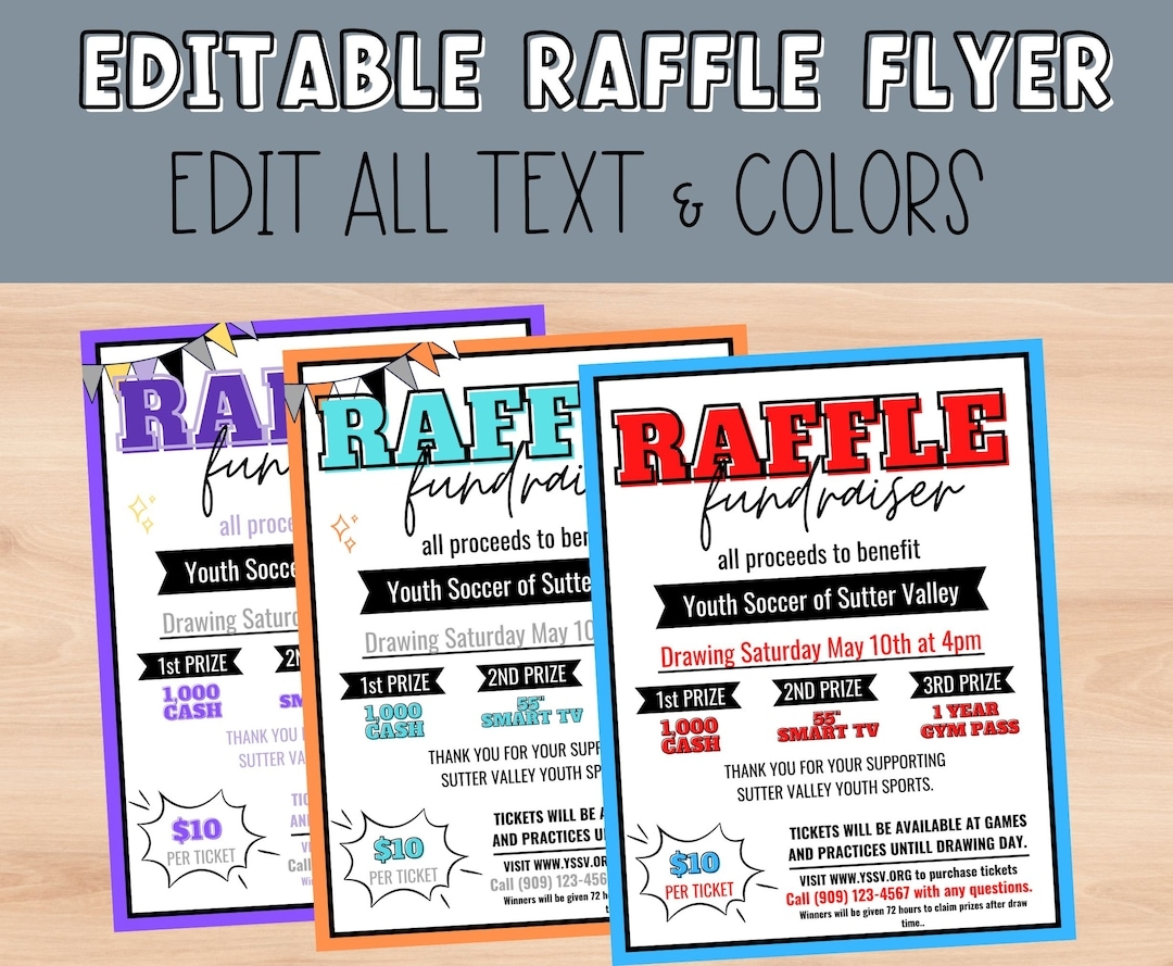 Raffle Flyer Editable Template Fundraiser Flyer For Church Sports School And Community Events Etsy