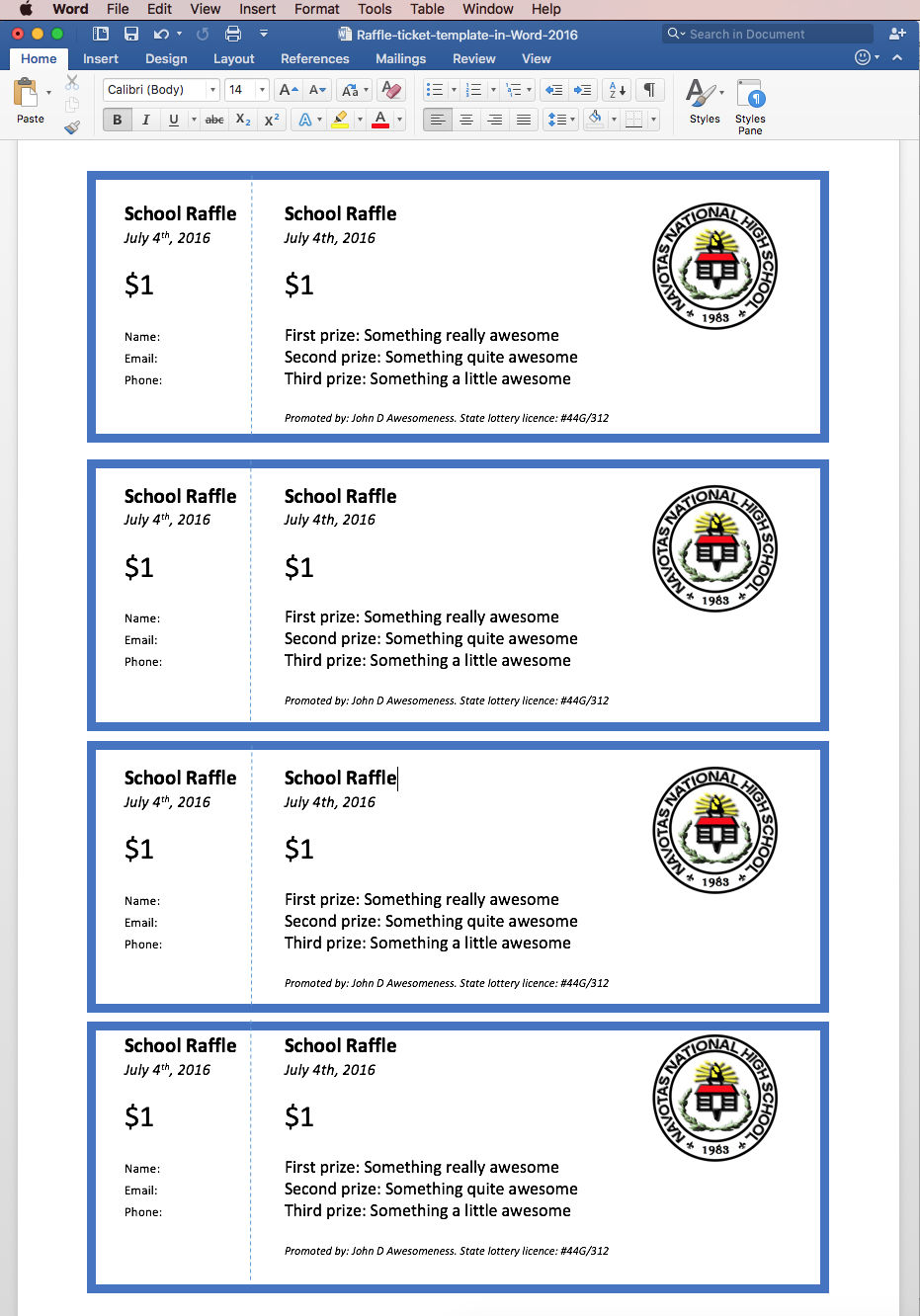 Free Printable Numbered Tickets Template Word