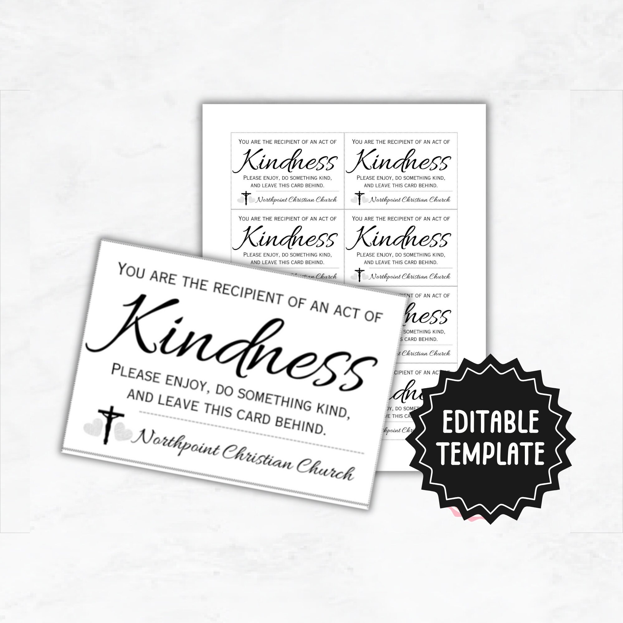 Random Act Of Kindness Cards Template Editable Church 