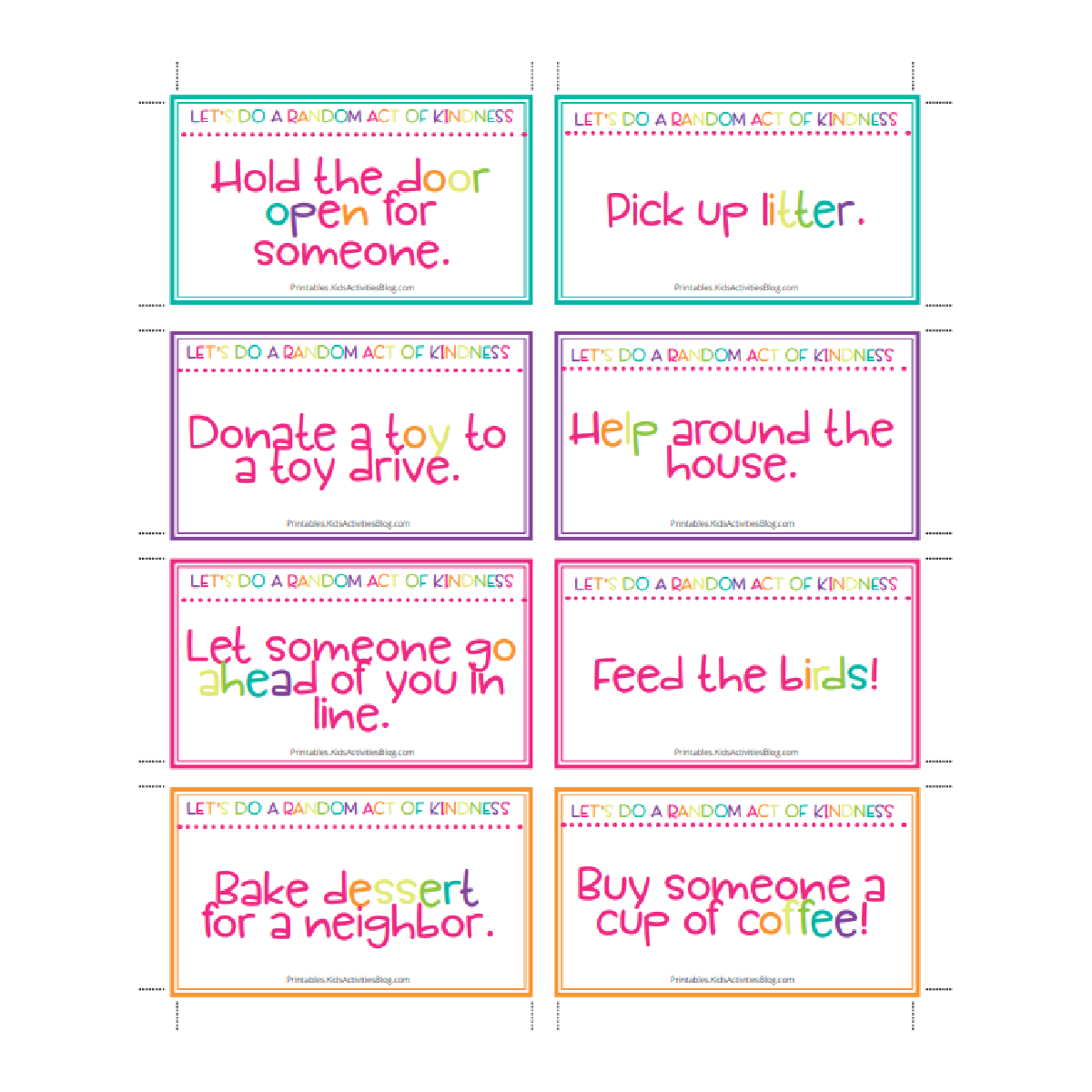 Random Acts Of Kindness Cards For Kids 40 Free Printable Cards