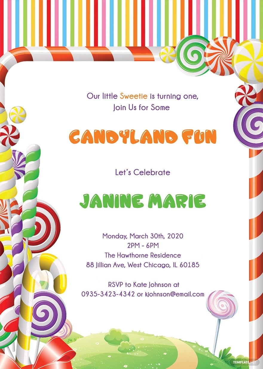 Sample Candyland Birthday Invitation Template In Publisher Word Illustrator InDesign PSD Pages Google Docs Download Template