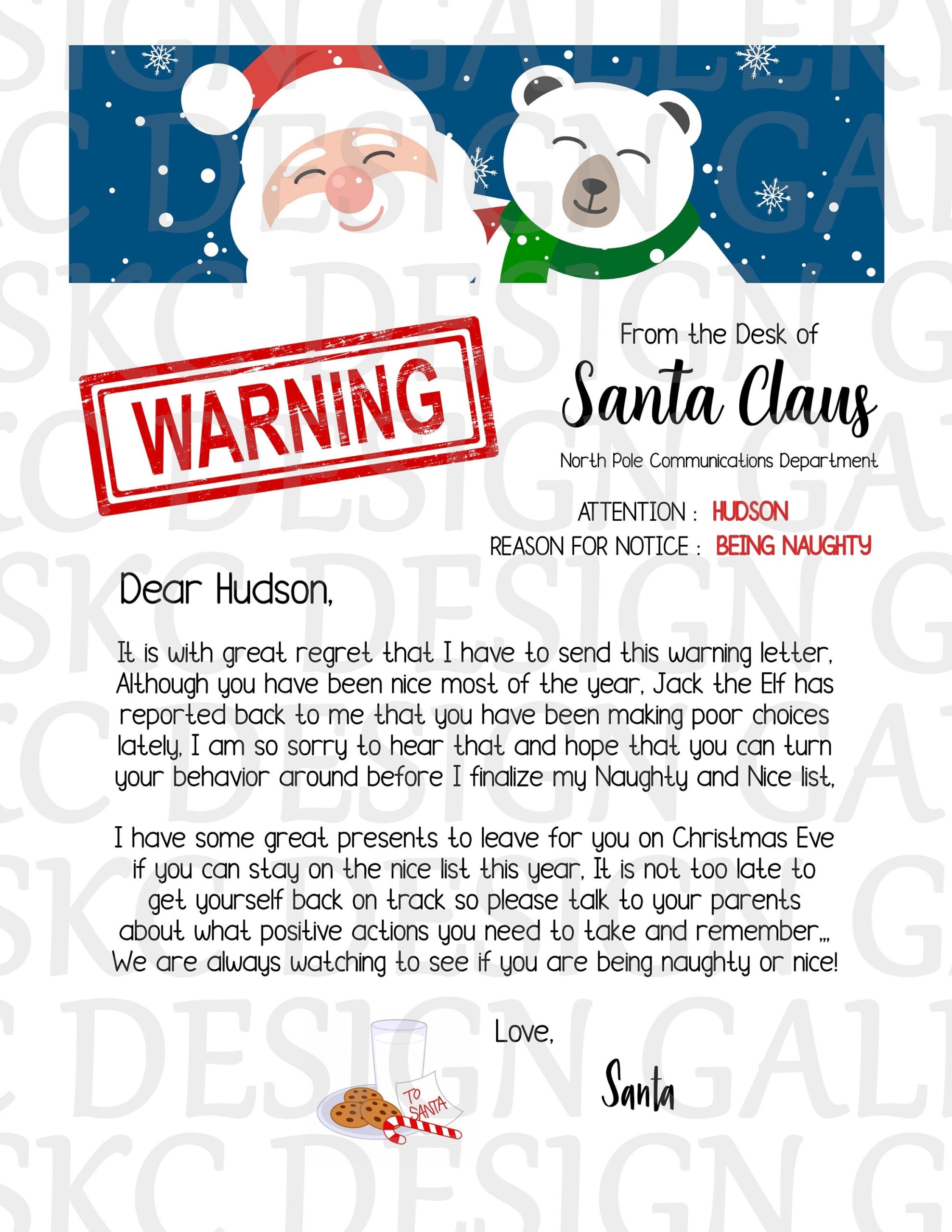 Santa WARNING Letter Personalized Naughty Letter From Santa INSTANT EDITABLE Download