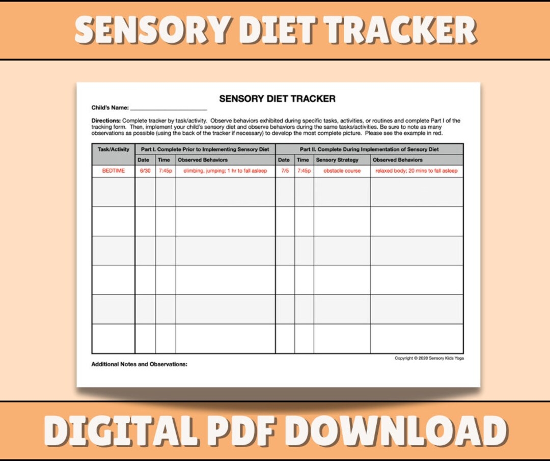 Sensory Diet Tracker Digital Download Sensory Processing Disorder ADHD Autism Sensory Strategies Occupational Therapy Sensory Diet Etsy Ireland