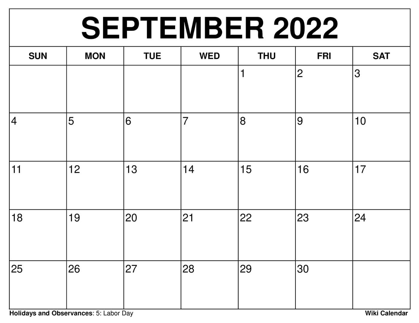 Blank September Calendar Printable