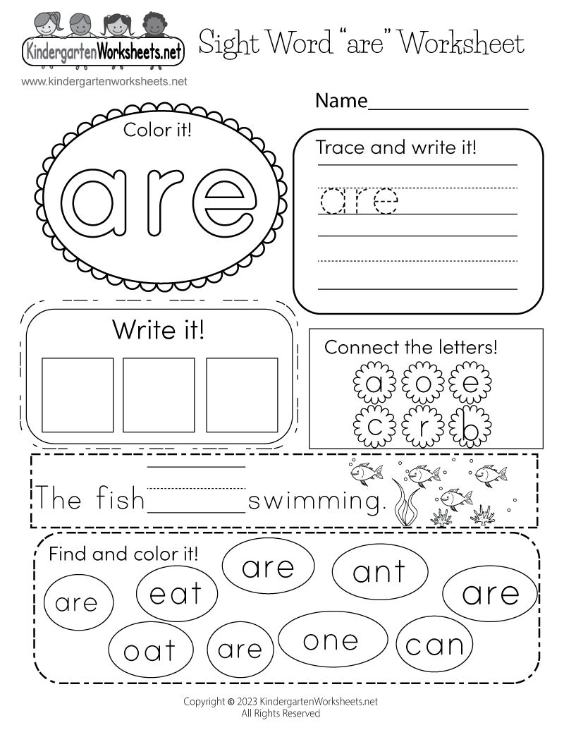 Free Printable Kindergarten Worksheets Sight Words