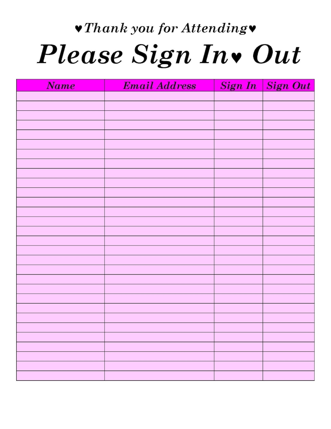 Free Printable Sign Out Sheet Template