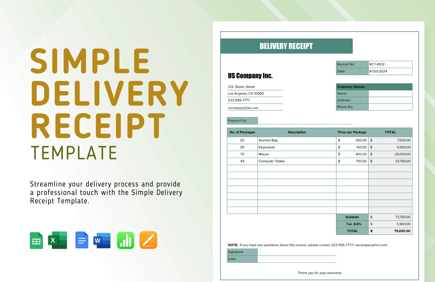 Printable Delivery Receipt Template Word Free