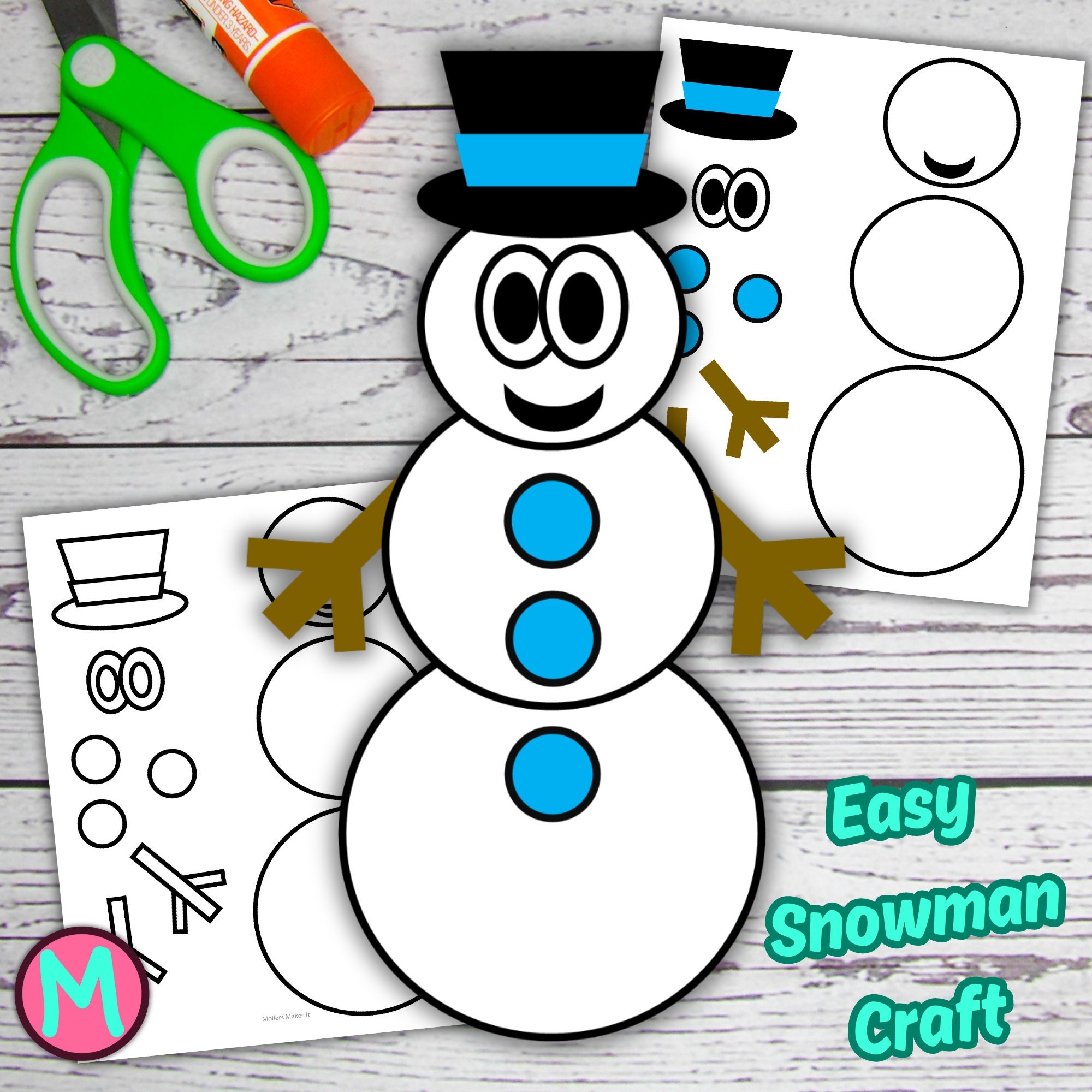 Snowman Craft Template For Preschool Build A Snowman DIY Snowman Craft Printable Cut And Glue Paper Craft For Kids Snowman Template Etsy