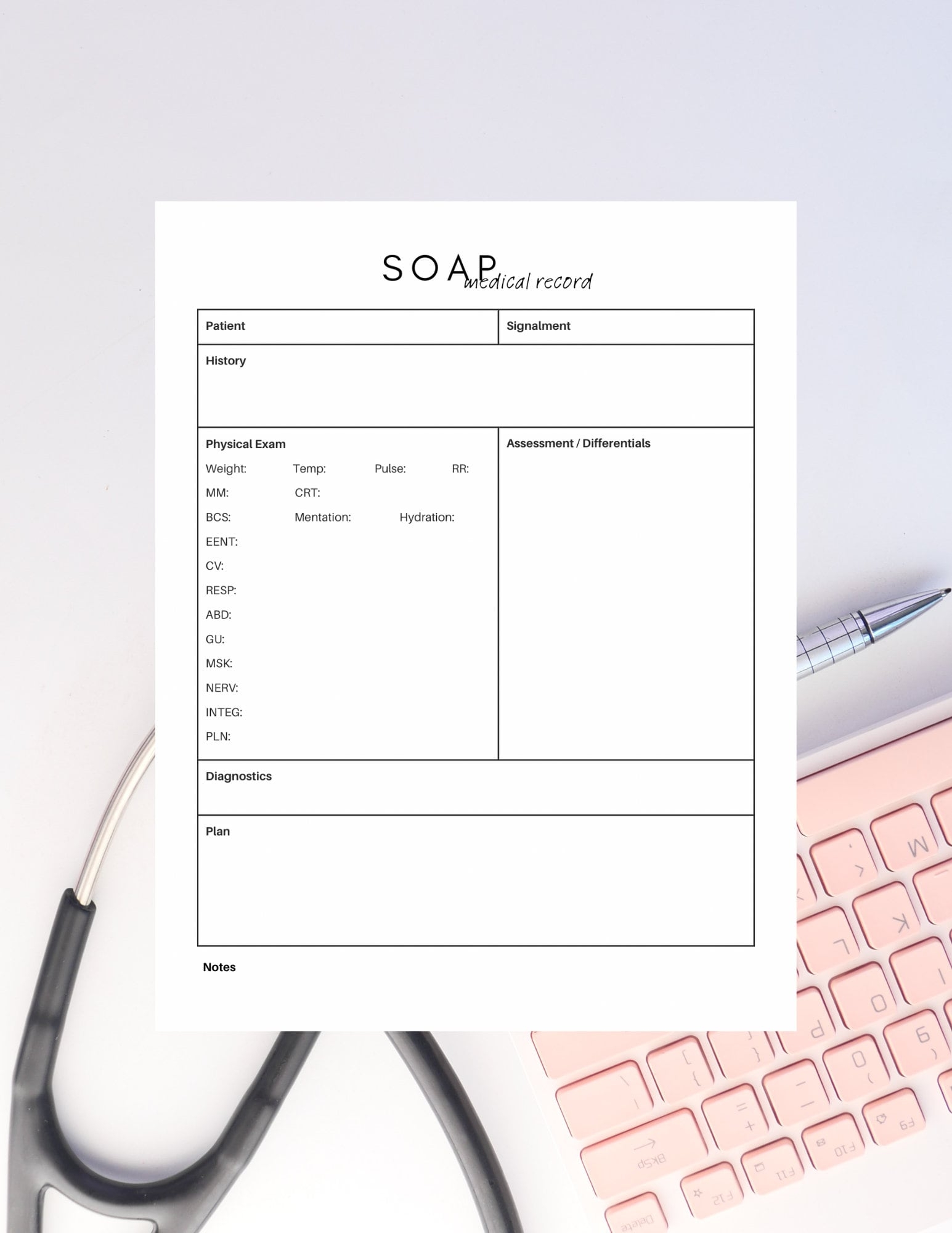 SOAP Template Vet Student Clinical Clinics NAVLE Study Veterinarian Document Form