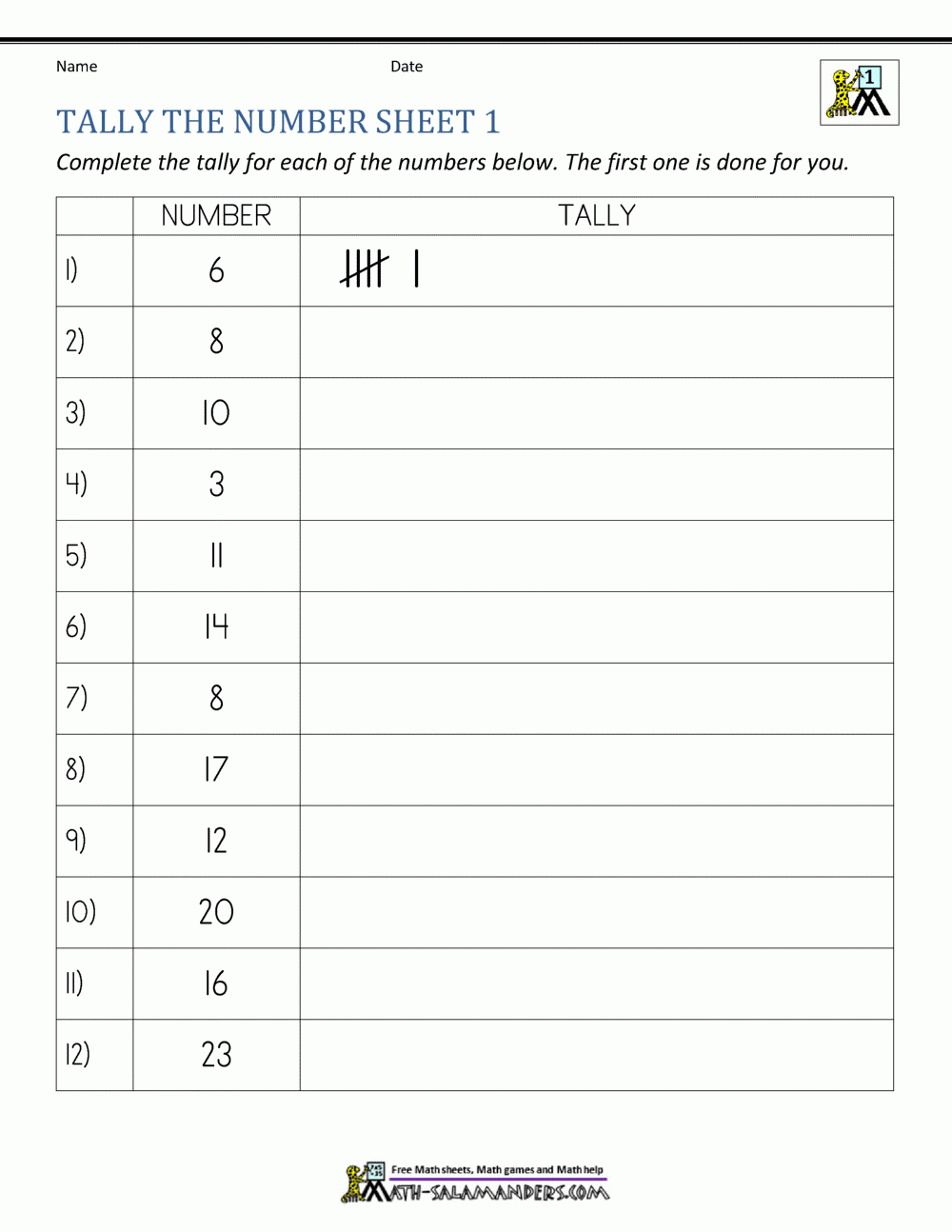 Printable Blank Tally Chart Template