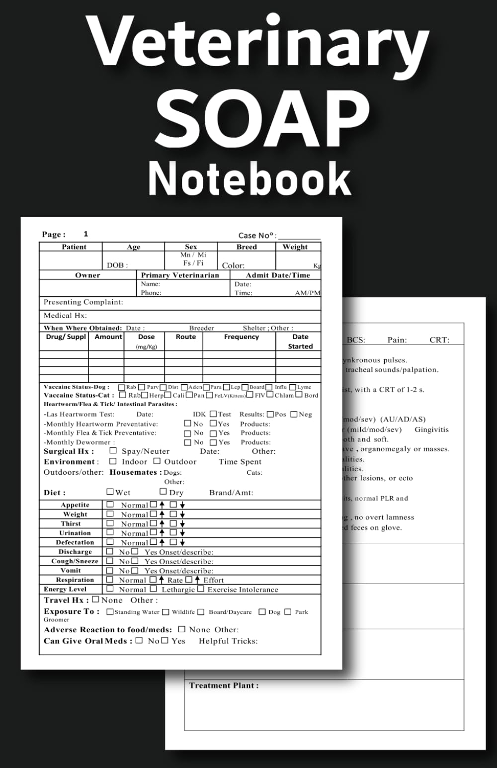 Veterinary SOAP Notebook Veterinary Patient Organizer History And Physical Vet Exam Templates Veterinary Assistant Log Book Minimalist Adie Vet 