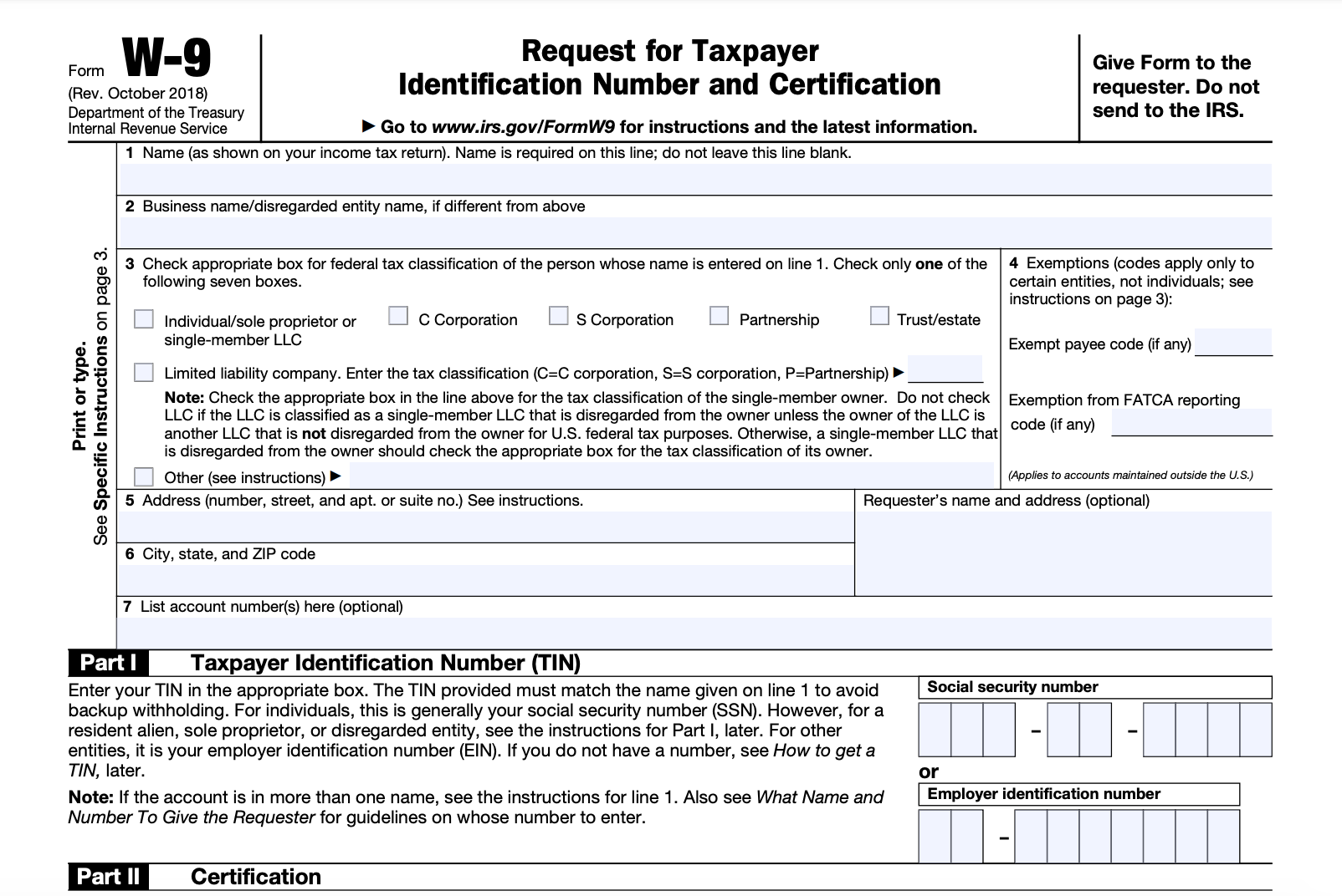 Blank Printable W 9 Form Free