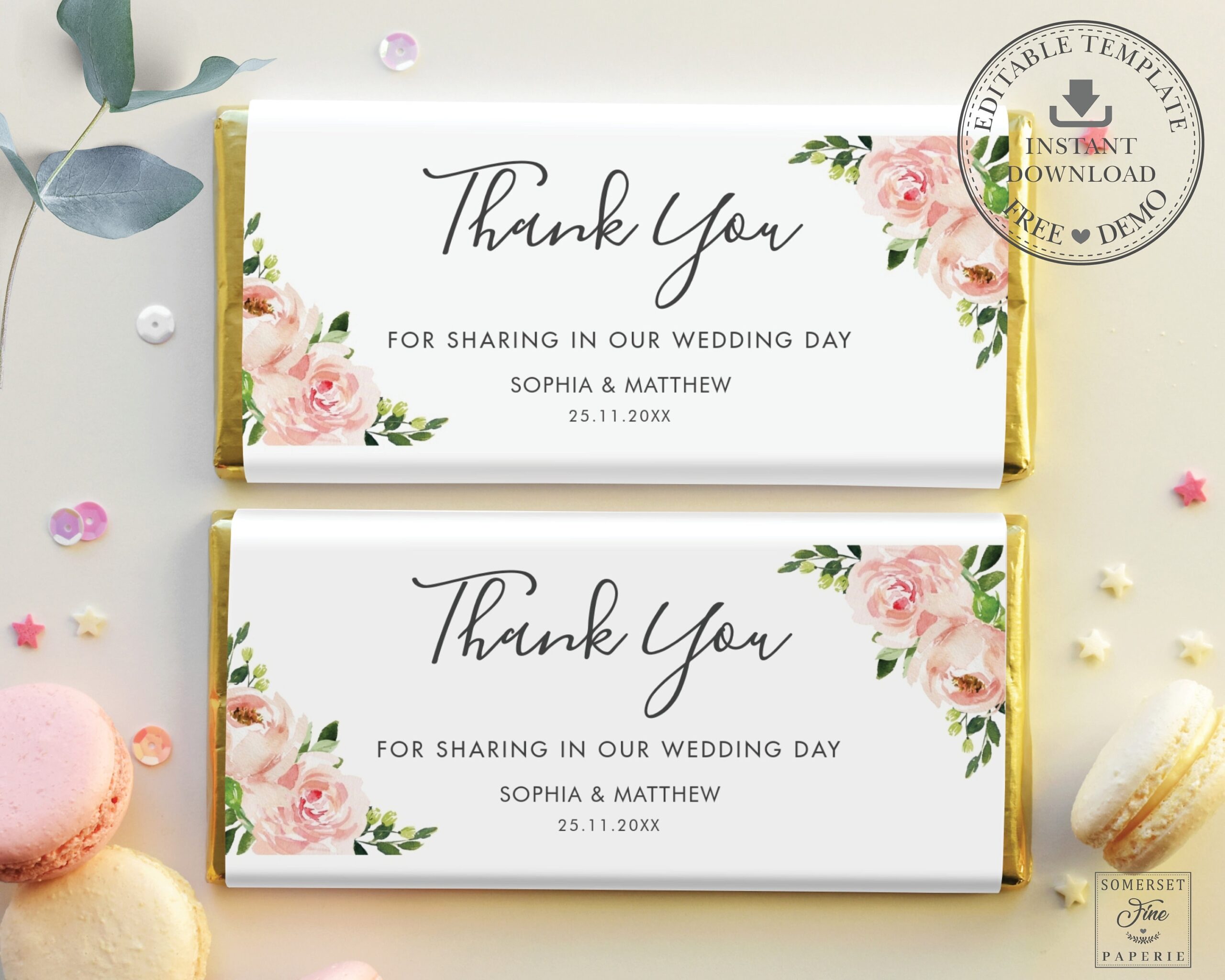 Wedding Chocolate Bar Label INSTANT DOWNLOAD Candy Bar Wrapper Hershey Aldi Editable Template Printable Baby Shower Birthday BL1 Etsy