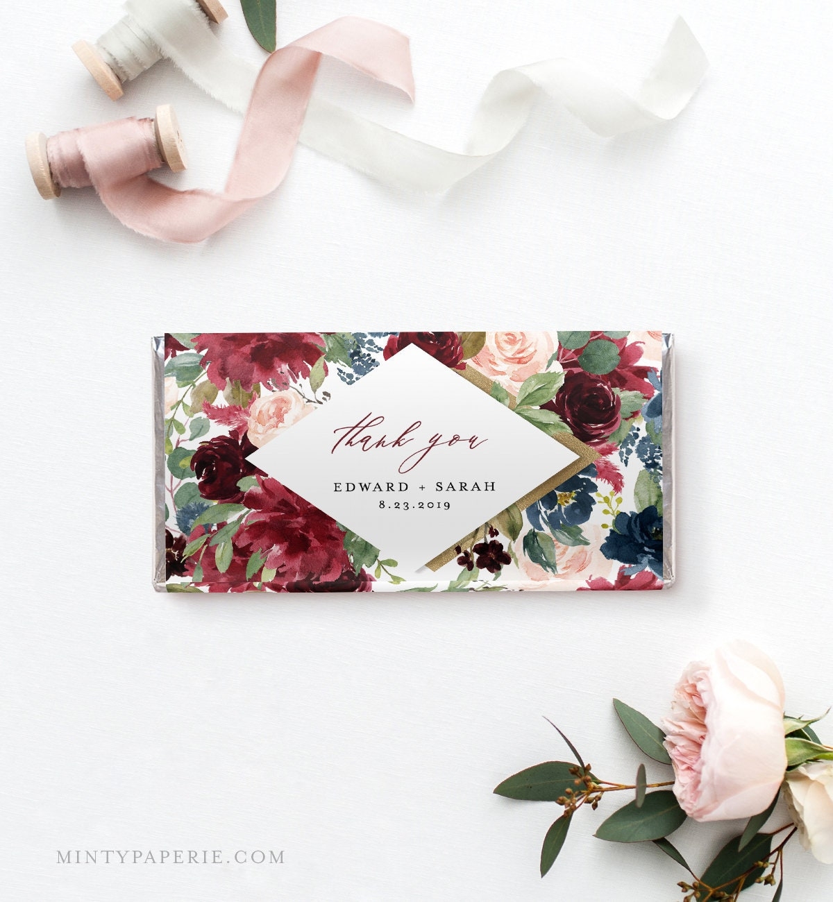 Wedding Chocolate Bar Wrapper Template Printable Bridal Shower Candy Bar Wrapper DIY Favor Instant Download Editable Text 062 102CW
