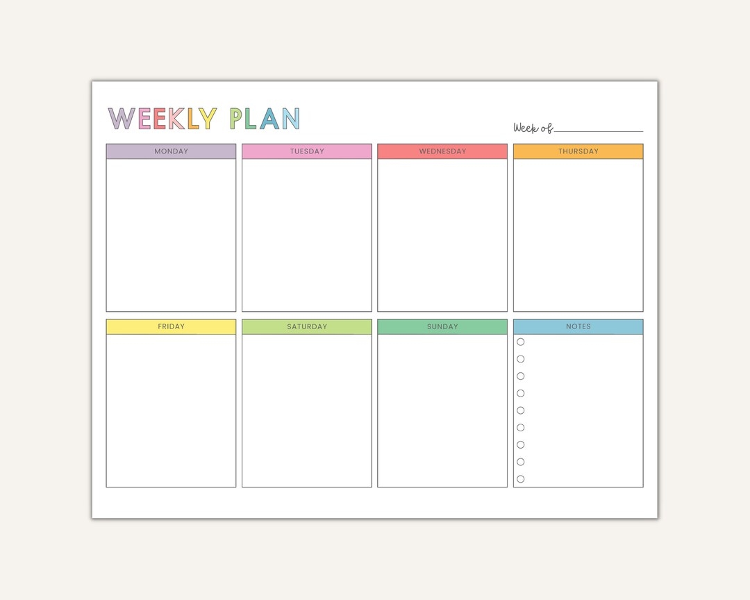 Weekly Planner Printable Weekly Schedule For Kids Family To Do List Schedule Template Teacher Homeschool Weekly Calendar For Fridge Etsy