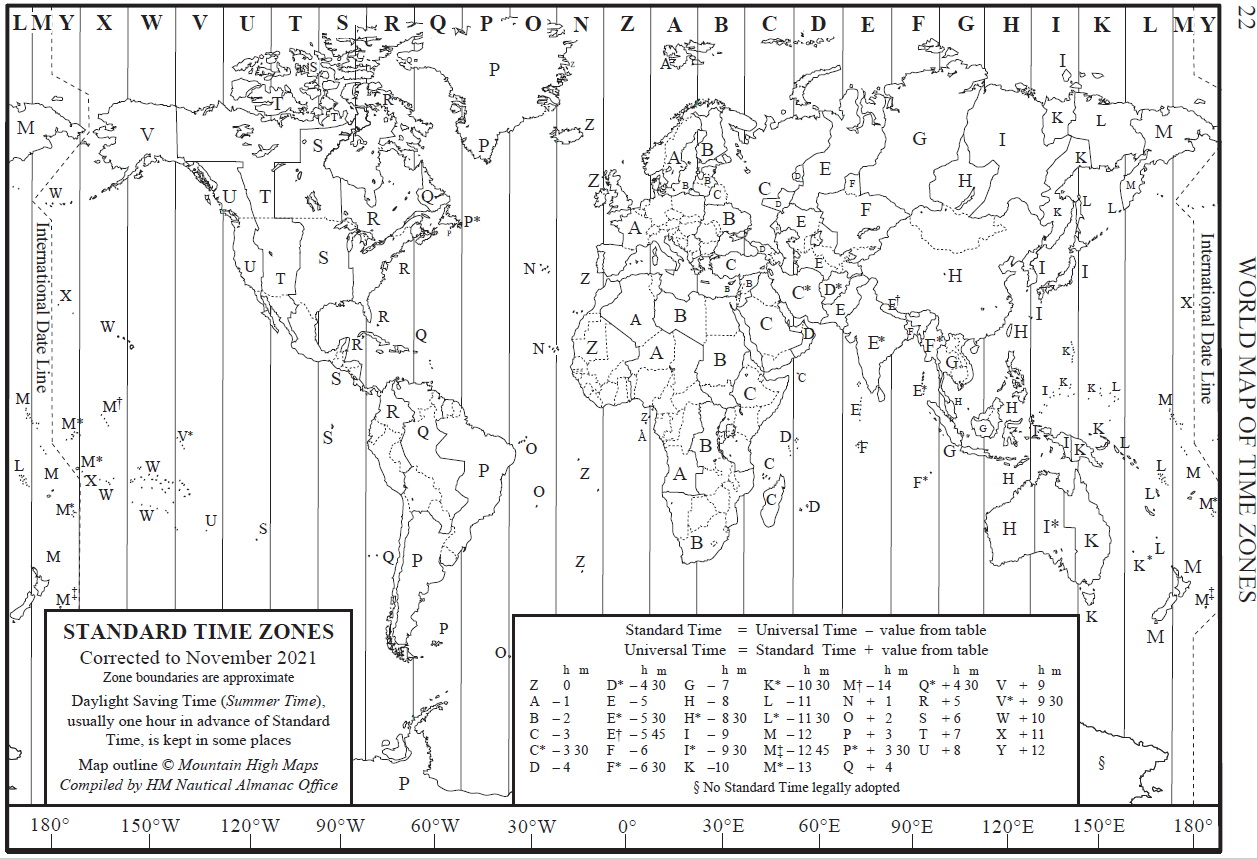 Printable World Time Zone Map