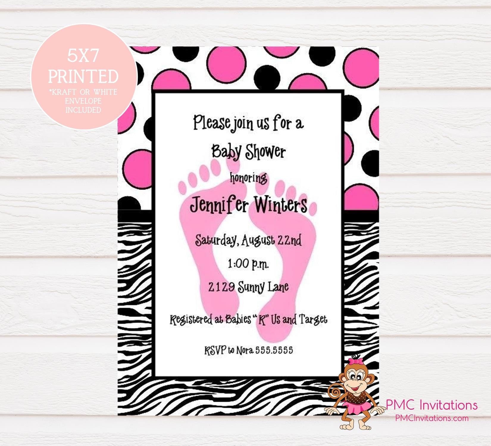 Zebra Baby Top Shower Invitations