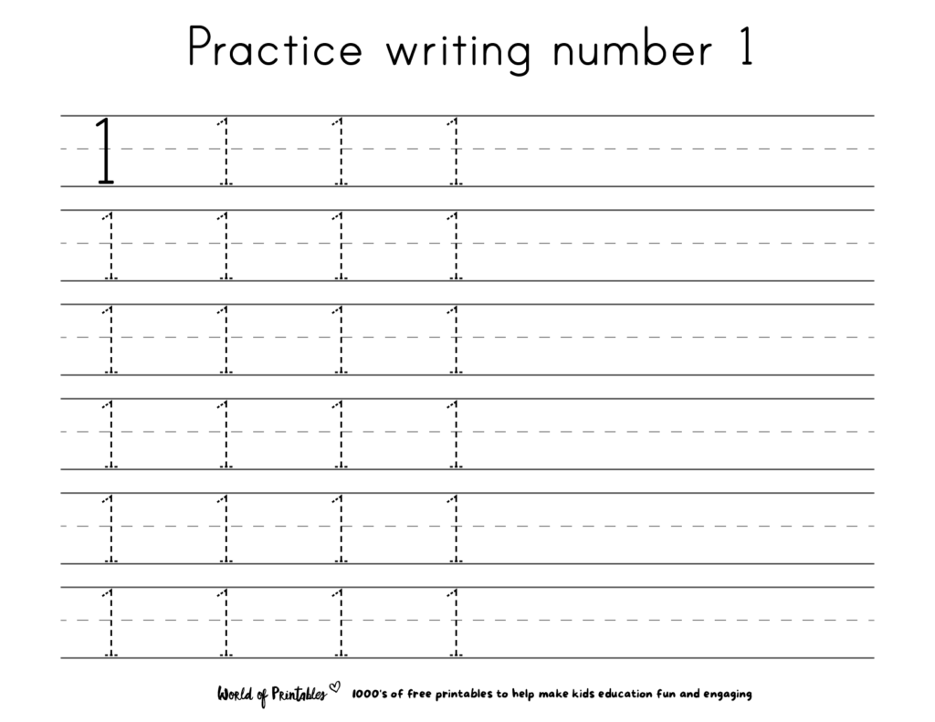 1 10 Number Practice Sheet – Tracing Number 1 Free printable 1 10 Number Practice Sheet for tracing the number 1