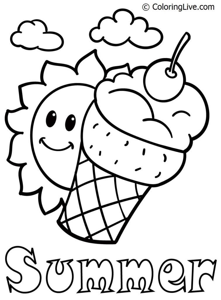 10 Printable Summer Coloring Pages Simple Black White Activities for ...