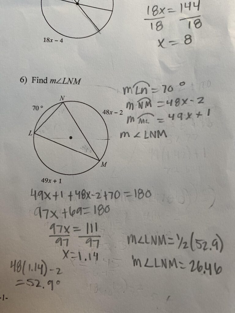 Example of a 12th grade geometry problem with calculations and solutions shown