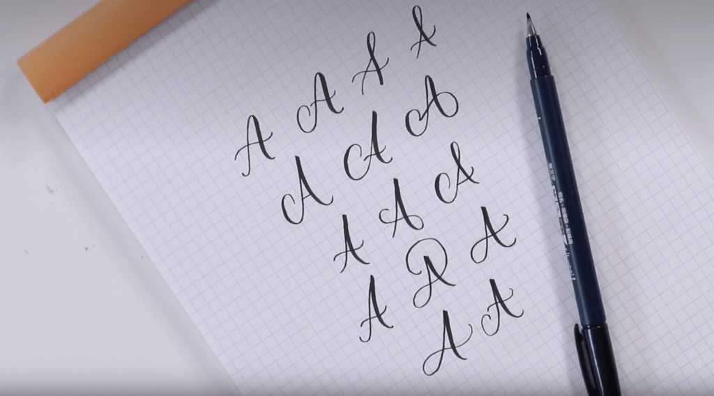 Fifteen creative ways to write the letter A using brush calligraphy techniques