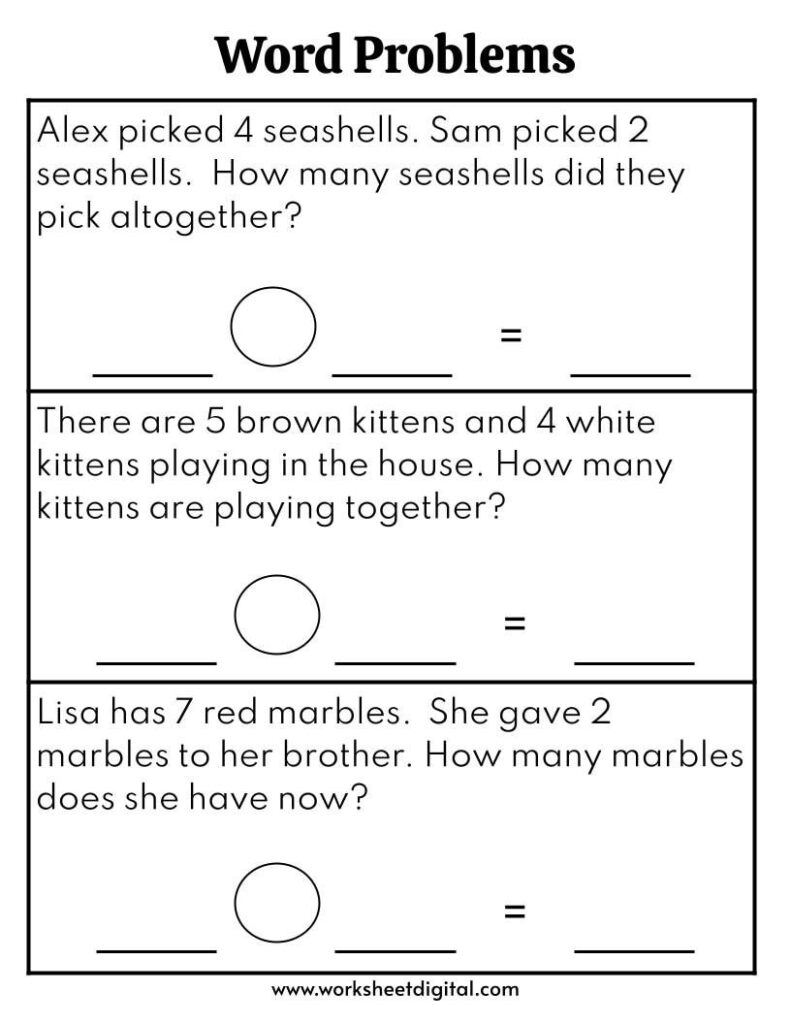 1st-2nd Grade Math Word Problems Worksheet (printable) - Etsy