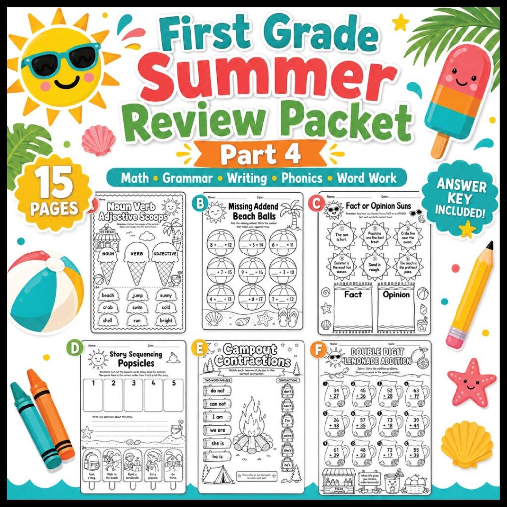1st Grade Summer Review Worksheets Part 4 Math Grammar Writing … 1st Grade Summer Review Worksheets Part 4 Math Grammar Writing ...