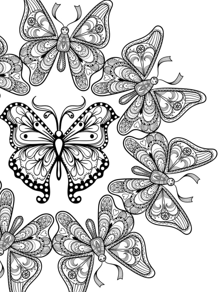 Beautiful butterfly coloring page featuring intricate designs for adults
