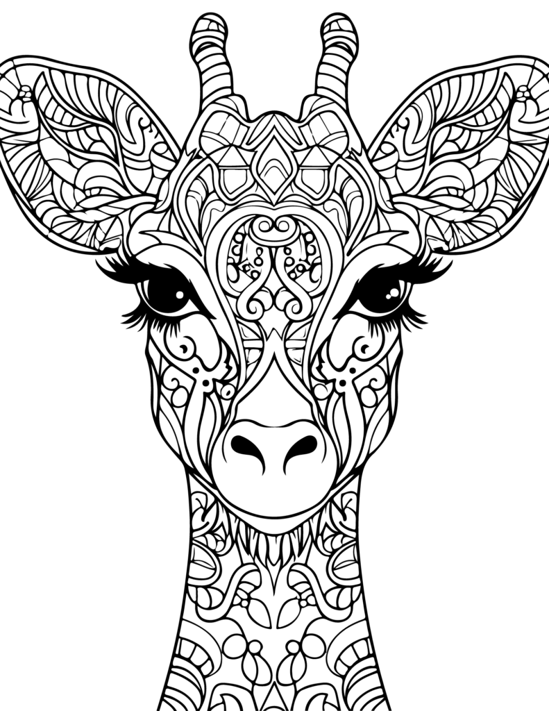 Stylized giraffe illustration amazing animal coloring pages for adults