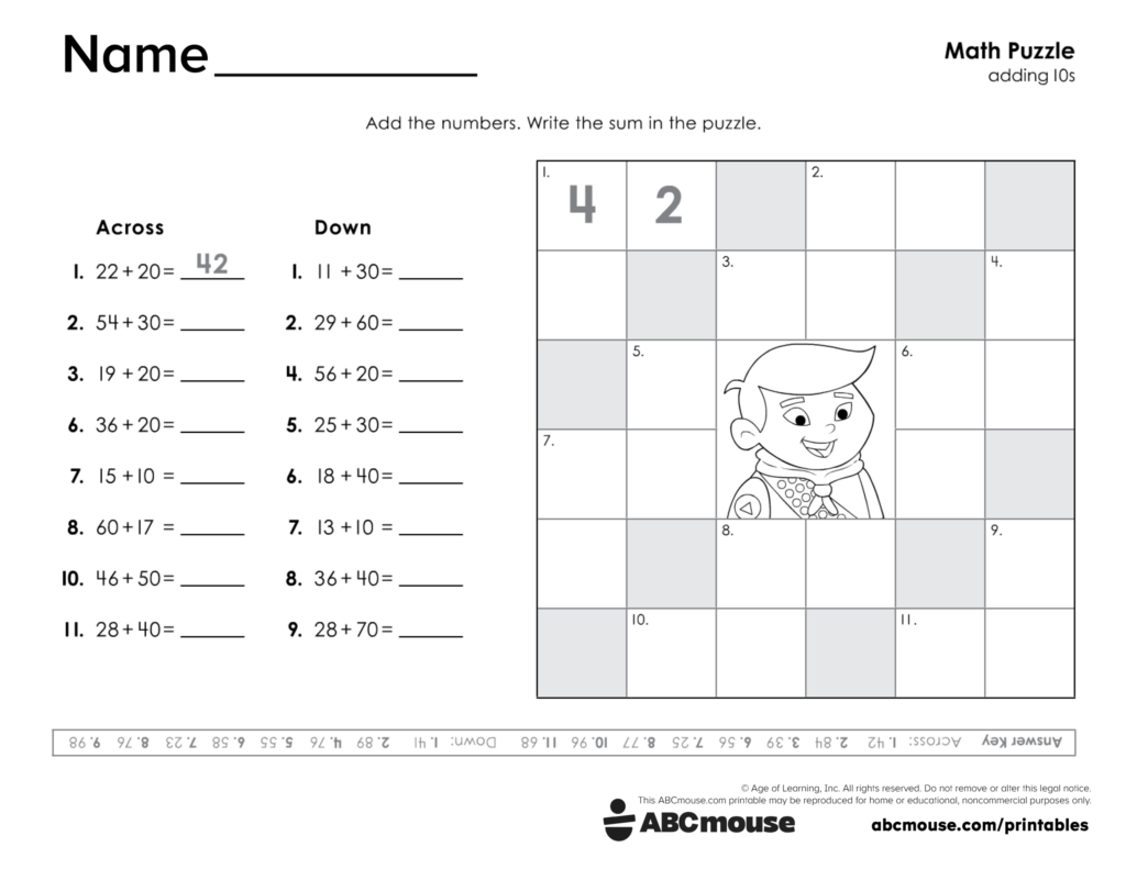 Interactive math puzzle for second graders to practice addition and subtraction