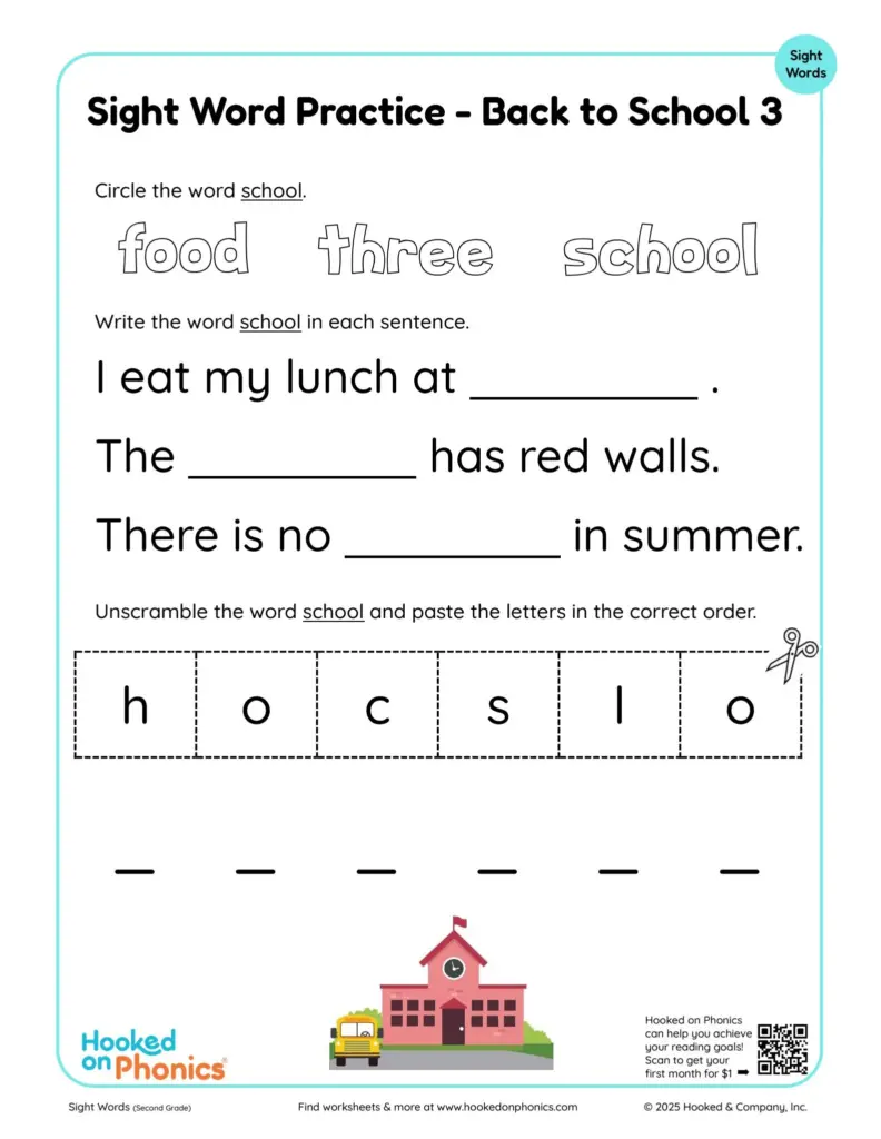 Back to School Worksheets for 2nd Grade – Sight Word Practice Back to school sight word practice worksheet for 2nd grade students
