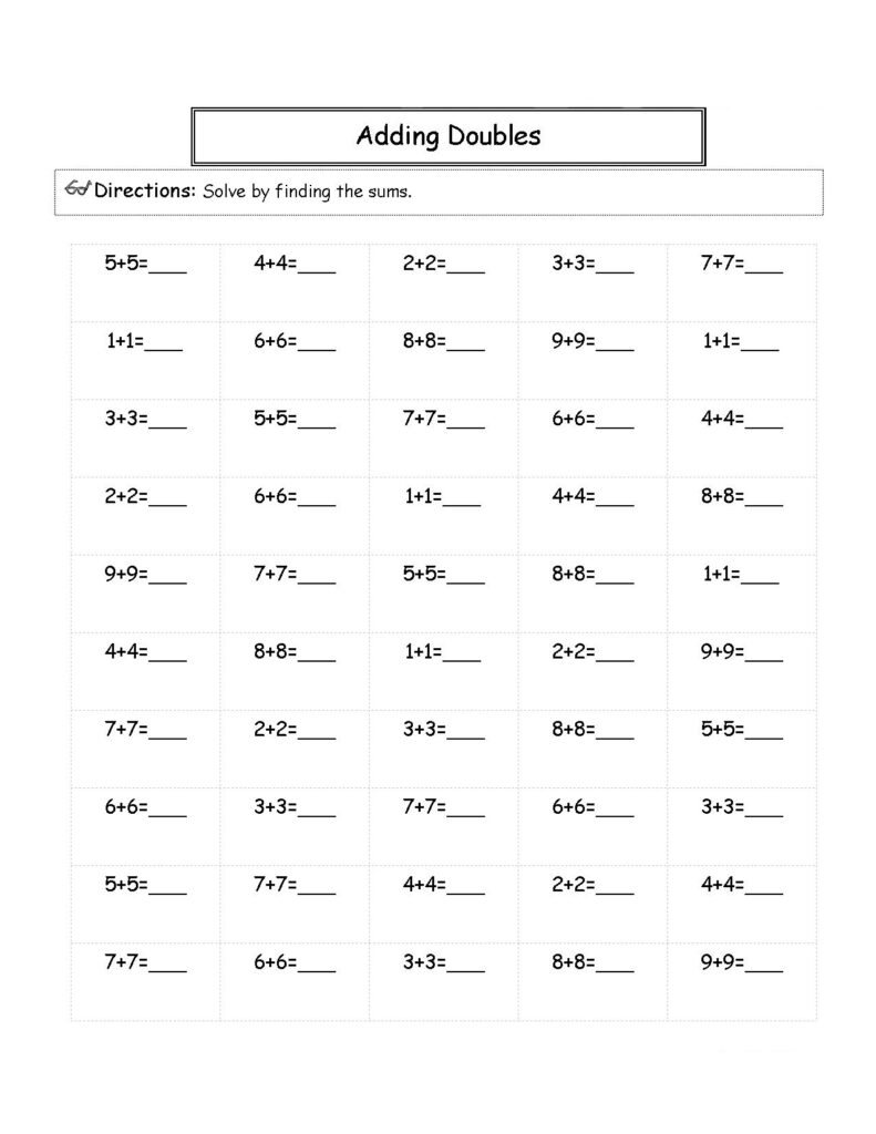 Adding Doubles Worksheet for 2nd Grade Math Printable adding doubles worksheet for 2nd grade math practice
